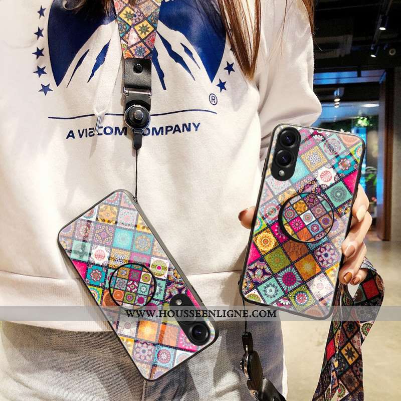 Coque Samsung Galaxy S25 Edge Support et Lanière Motif Patchwork