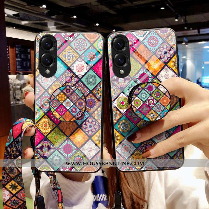 Coque Samsung Galaxy S25 Edge Support et Lanière Motif Patchwork