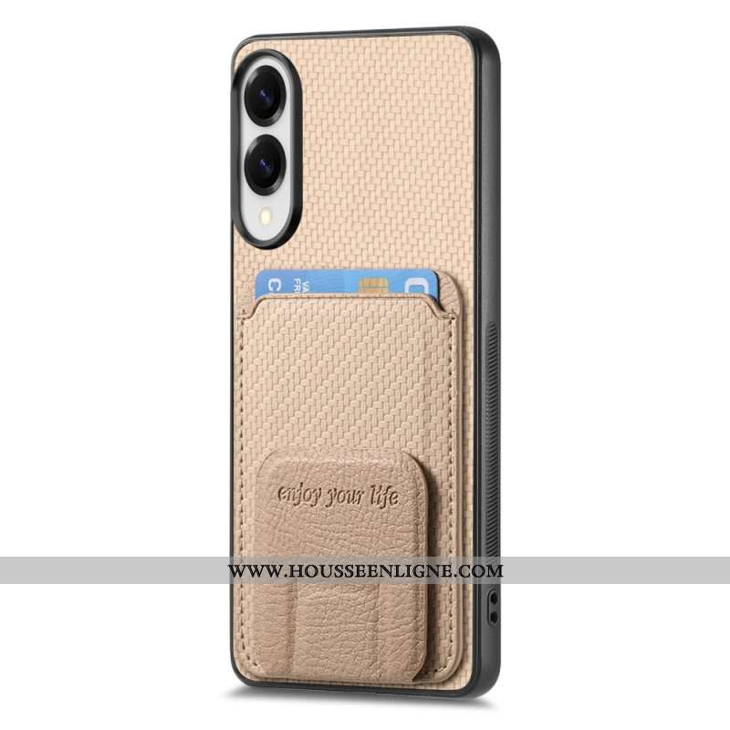 Coque Samsung Galaxy S25 Edge Texture Fibre Carbone Porte-Cartes et Support Intégré