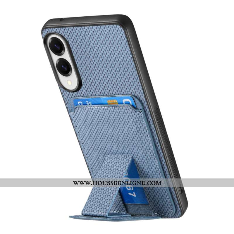 Coque Samsung Galaxy S25 Edge Texture Fibre Carbone Porte-Cartes et Support Intégré