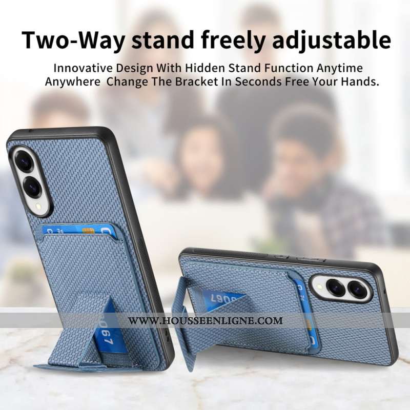 Coque Samsung Galaxy S25 Edge Texture Fibre Carbone Porte-Cartes et Support Intégré