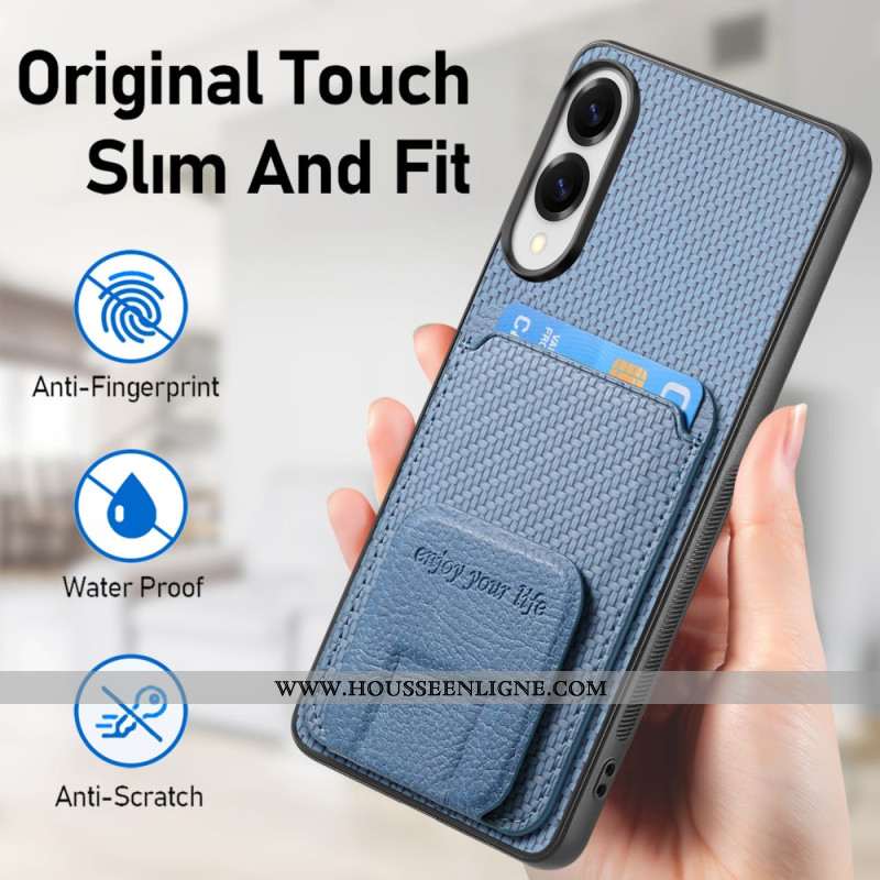 Coque Samsung Galaxy S25 Edge Texture Fibre Carbone Porte-Cartes et Support Intégré