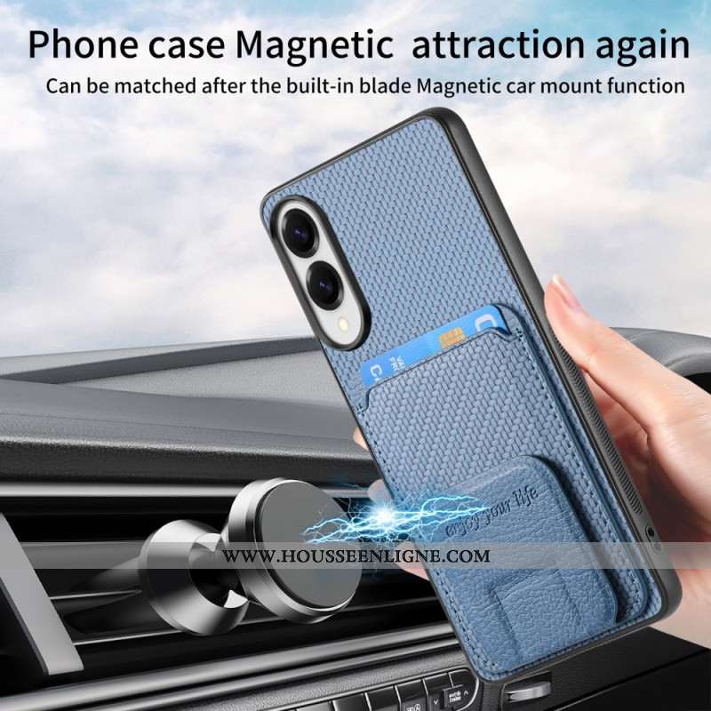 Coque Samsung Galaxy S25 Edge Texture Fibre Carbone Porte-Cartes et Support Intégré