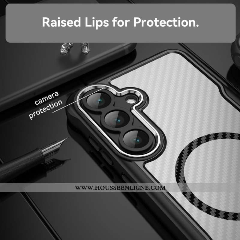 Coque Samsung Galaxy S25 FE Compatible MagSafe Texture Fibre Carbone