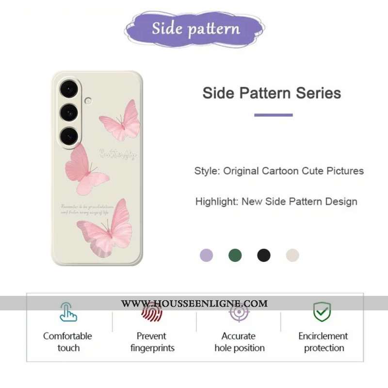 Coque Samsung Galaxy S25 FE Silicone Papillons Roses