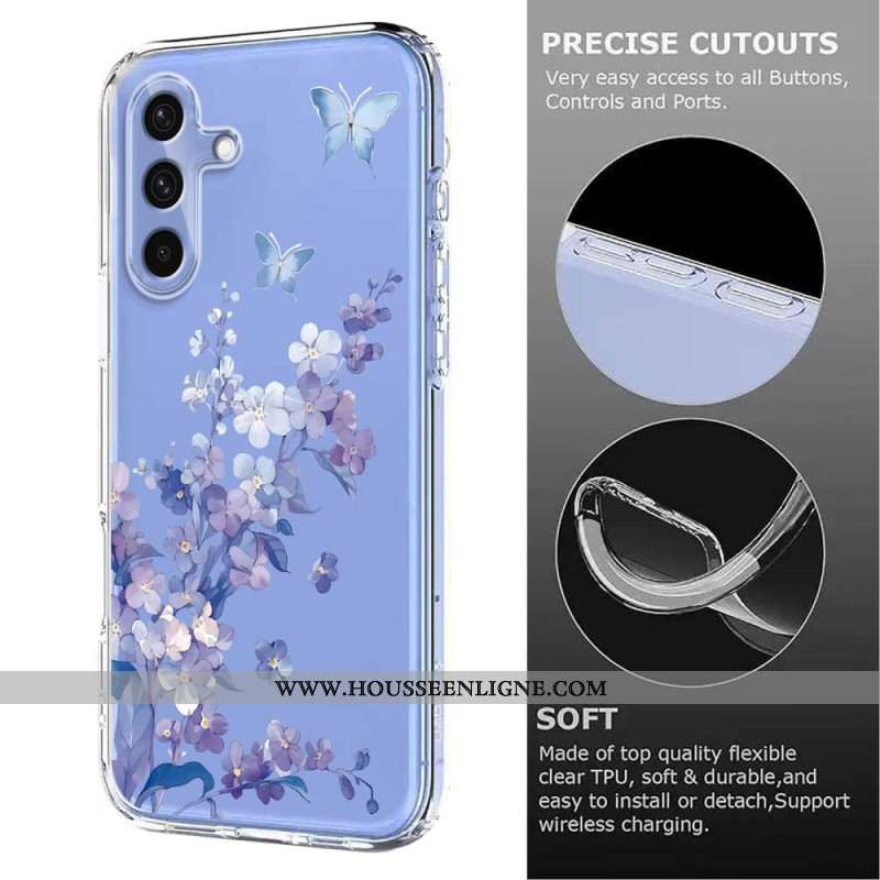 Coque Samsung Galaxy S25 FE Transparente Fleurettes et Papillons