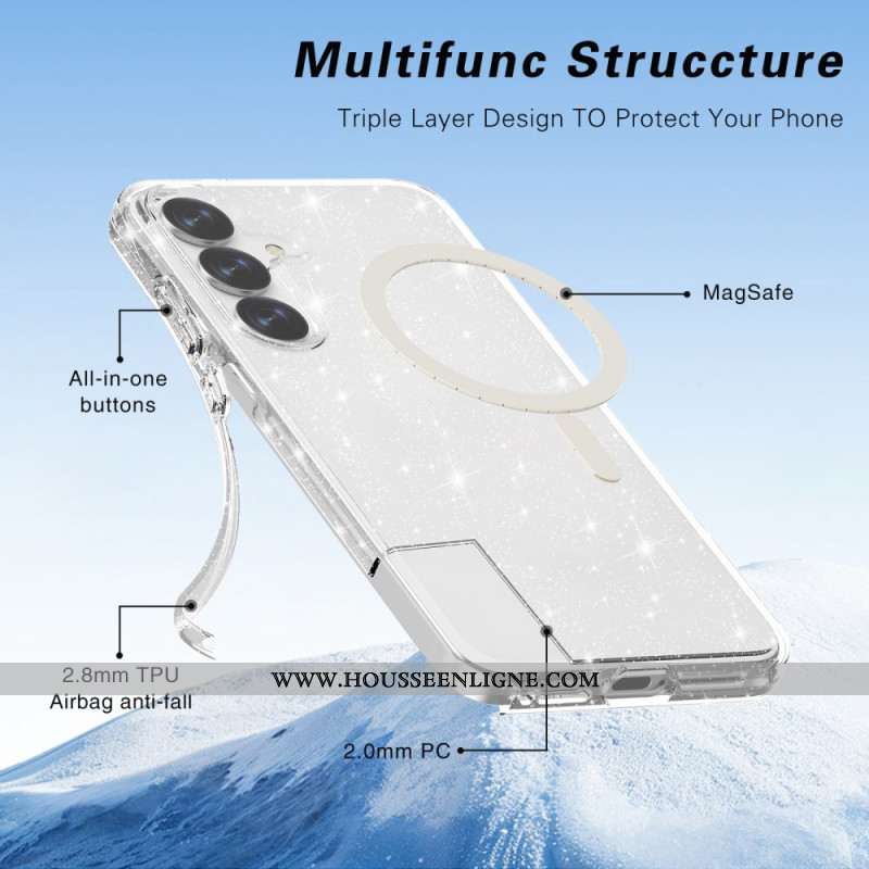 Coque Samsung Galaxy S25 Plus 5G Compatible MagSafe Dos Pailleté