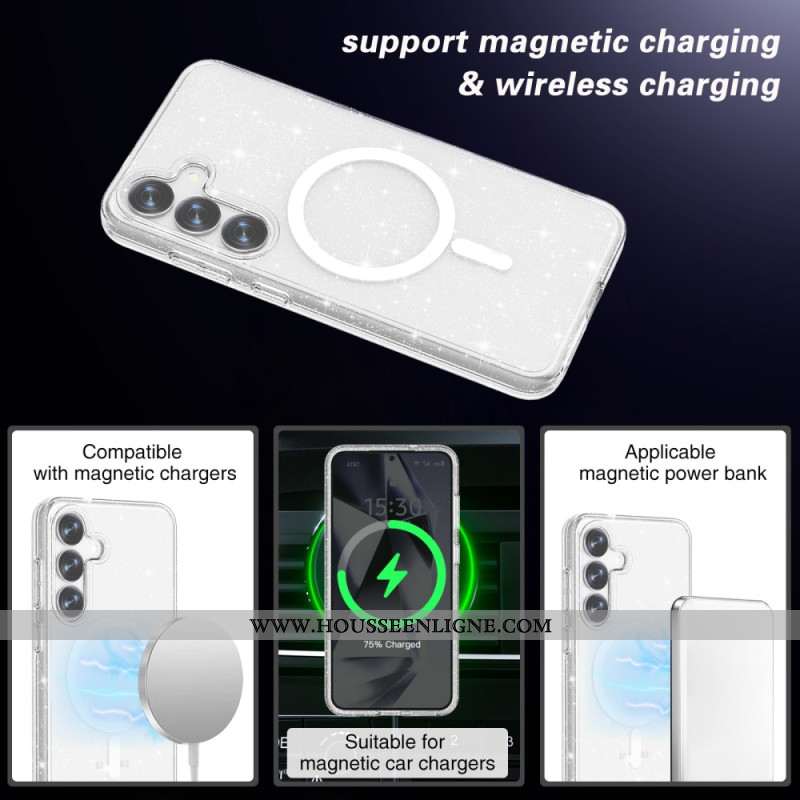Coque Samsung Galaxy S25 Plus 5G Compatible MagSafe Dos Pailleté