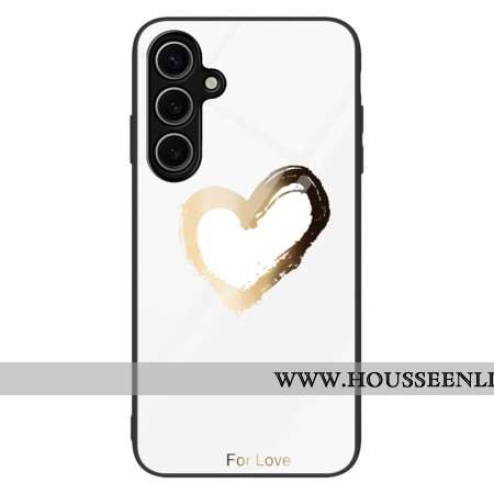 Coque Samsung Galaxy S25 Plus 5G Verre Trempé Coeur Doré sur Fond Blanc