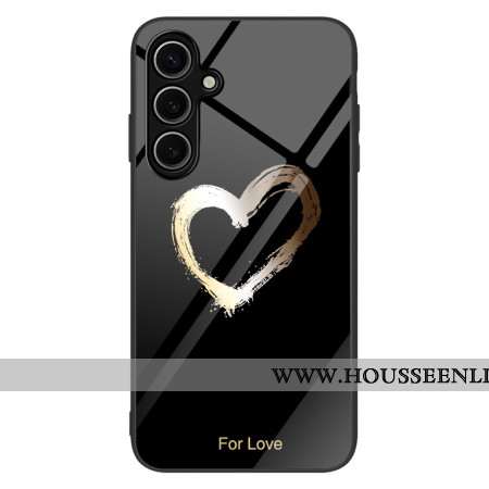 Coque Samsung Galaxy S25 Plus 5G Verre Trempé Coeur Doré sur Fond Noir