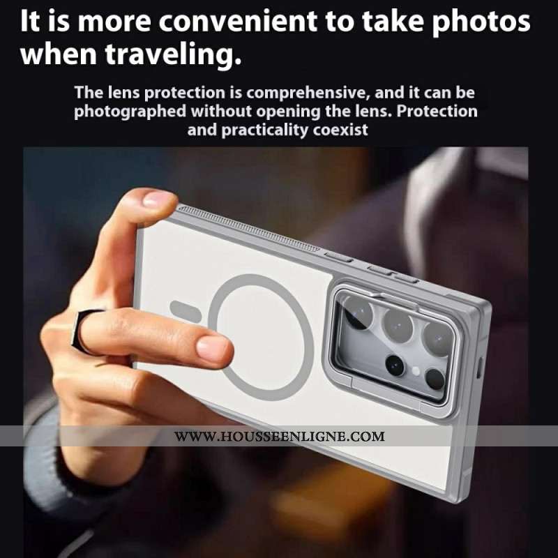 Coque Samsung Galaxy S25 Ultra 5G Compatible MagSafe Design Mat Anti-Empreintes avec Support