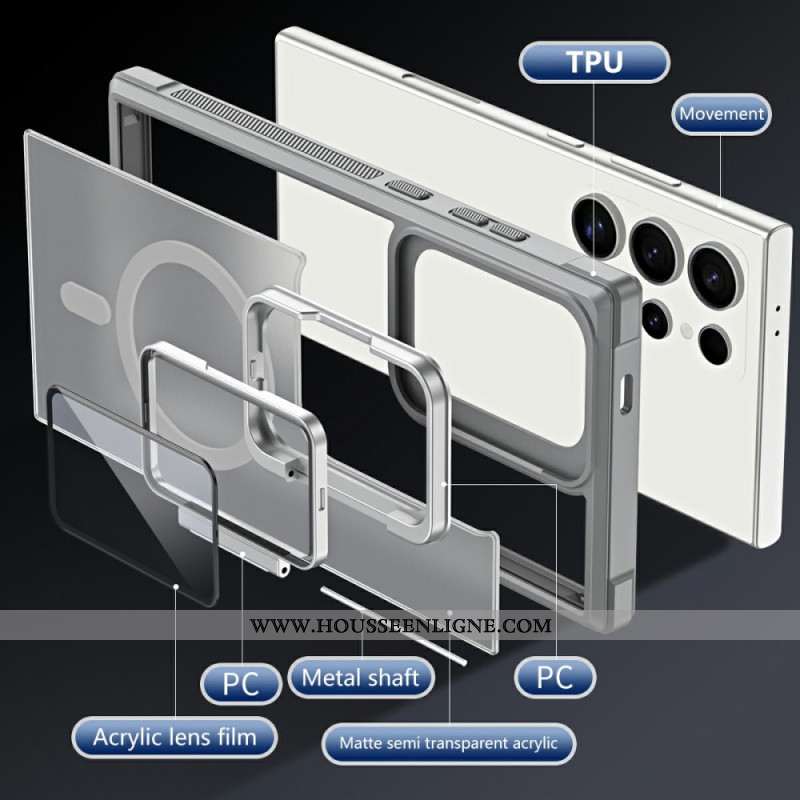 Coque Samsung Galaxy S25 Ultra 5G Compatible MagSafe Design Mat Anti-Empreintes avec Support