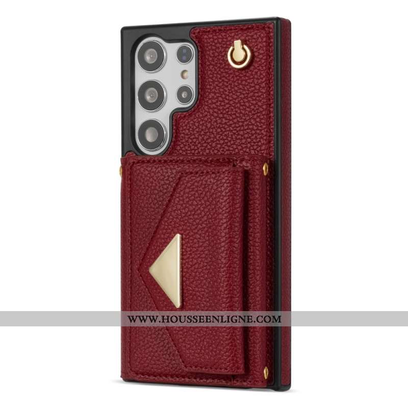 Coque Samsung Galaxy S25 Ultra 5G Effet Cuir avec Porte-Cartes et Sangle