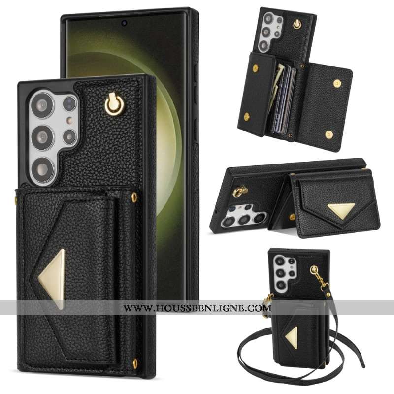 Coque Samsung Galaxy S25 Ultra 5G Effet Cuir avec Porte-Cartes et Sangle