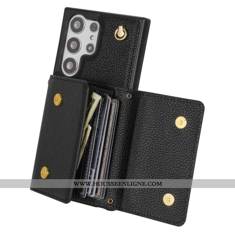 Coque Samsung Galaxy S25 Ultra 5G Effet Cuir avec Porte-Cartes et Sangle