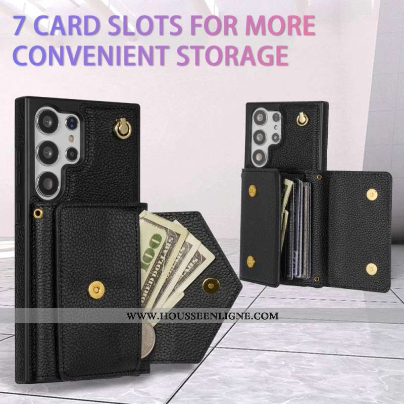 Coque Samsung Galaxy S25 Ultra 5G Effet Cuir avec Porte-Cartes et Sangle
