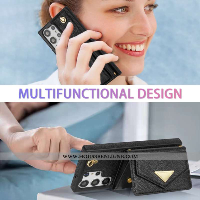 Coque Samsung Galaxy S25 Ultra 5G Effet Cuir avec Porte-Cartes et Sangle