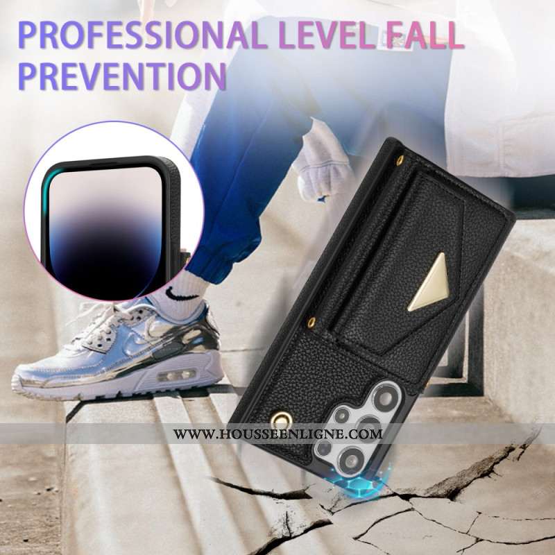 Coque Samsung Galaxy S25 Ultra 5G Effet Cuir avec Porte-Cartes et Sangle