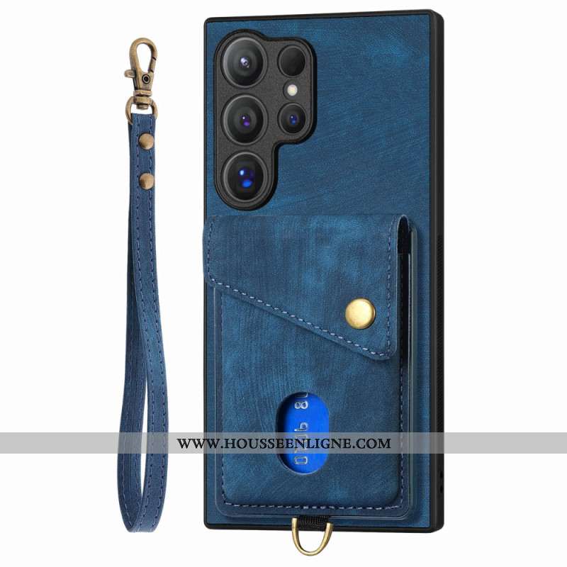 Coque Samsung Galaxy S25 Ultra 5G Effet Daim avec Porte-Cartes et Support