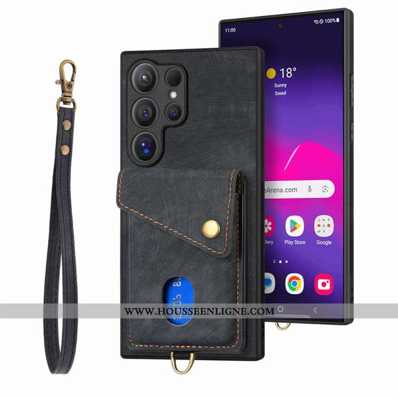 Coque Samsung Galaxy S25 Ultra 5G Effet Daim avec Porte-Cartes et Support