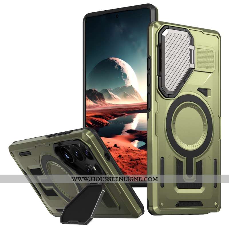 Coque Samsung Galaxy S25 Ultra 5G Effet Métal avec Couvre-Objectif et Support