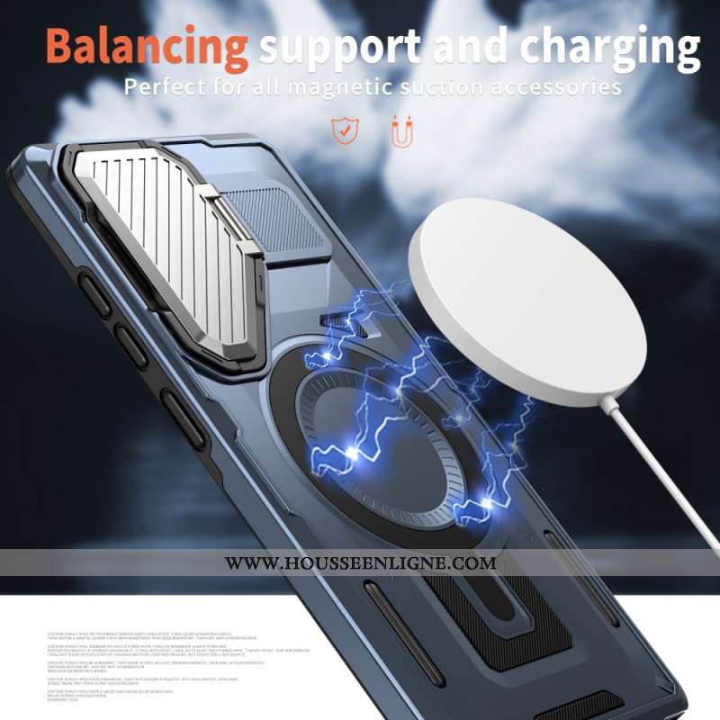 Coque Samsung Galaxy S25 Ultra 5G Effet Métal avec Couvre-Objectif et Support