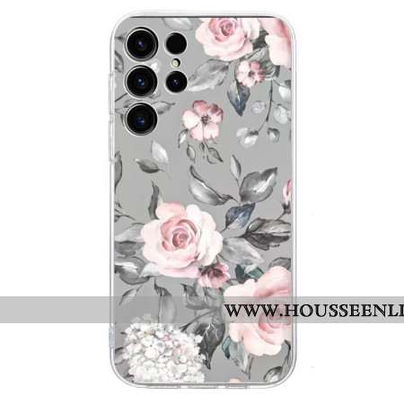 Coque Samsung Galaxy S25 Ultra 5G Motif Floral sur Fond Gris