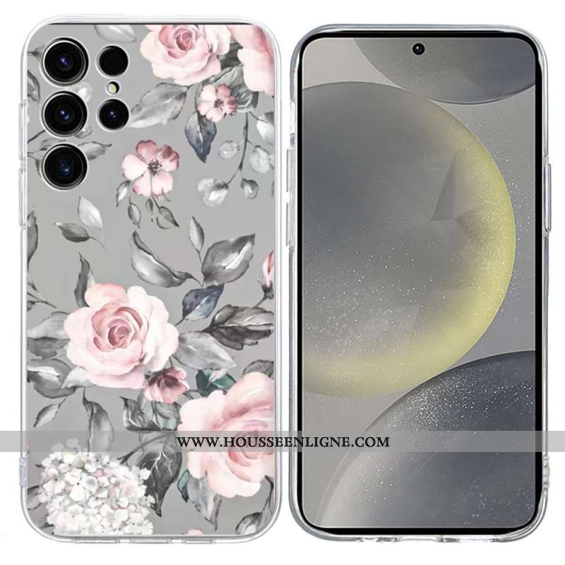 Coque Samsung Galaxy S25 Ultra 5G Motif Floral sur Fond Gris