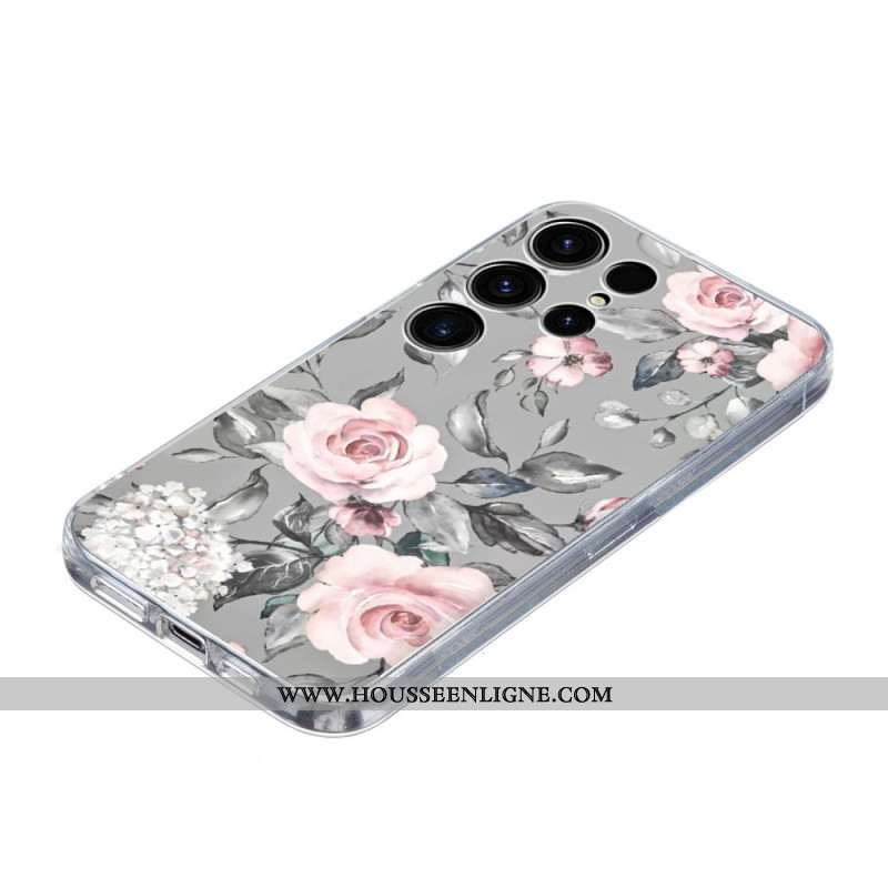 Coque Samsung Galaxy S25 Ultra 5G Motif Floral sur Fond Gris