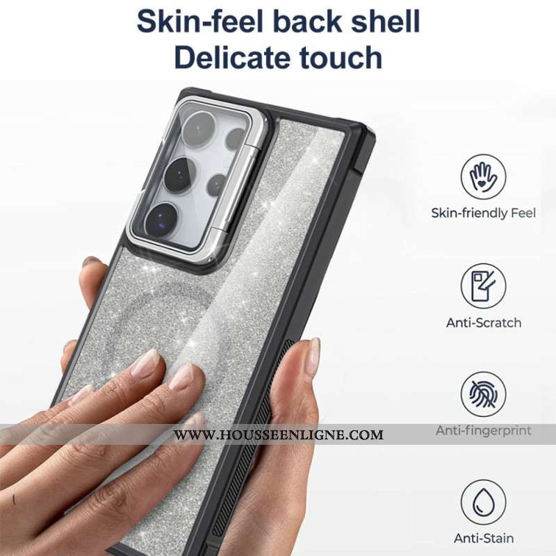 Coque Samsung Galaxy S25 Ultra 5G Paillettes Support Intégré