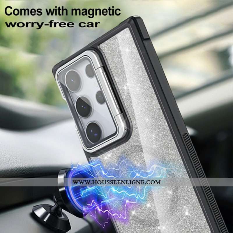 Coque Samsung Galaxy S25 Ultra 5G Paillettes Support Intégré