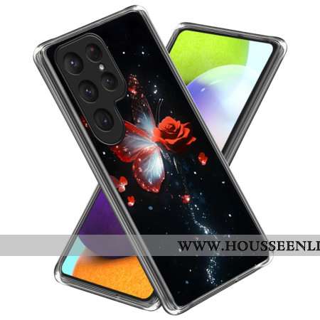 Coque Samsung Galaxy S25 Ultra 5G Papillon et Rose