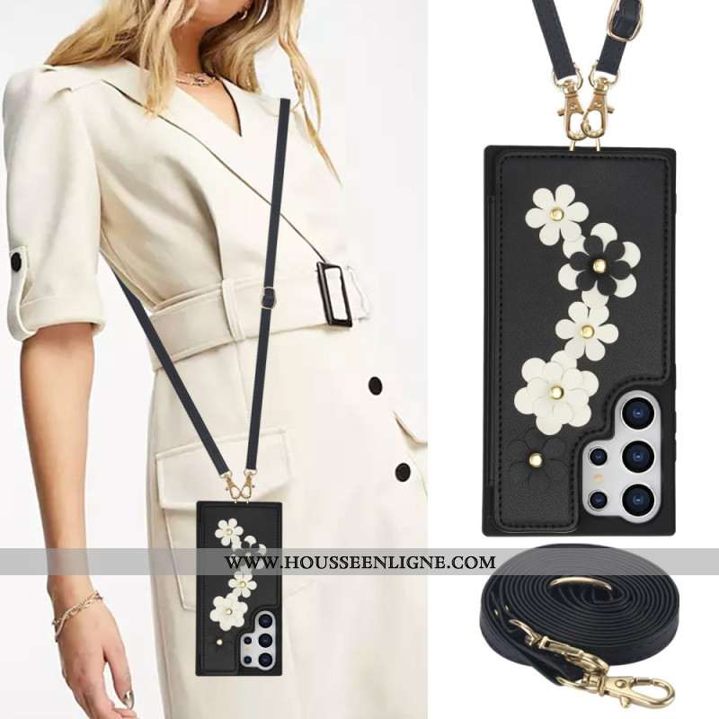 Coque Samsung Galaxy S25 Ultra 5G Porte-Cartes avec Lanière et Bandoulière