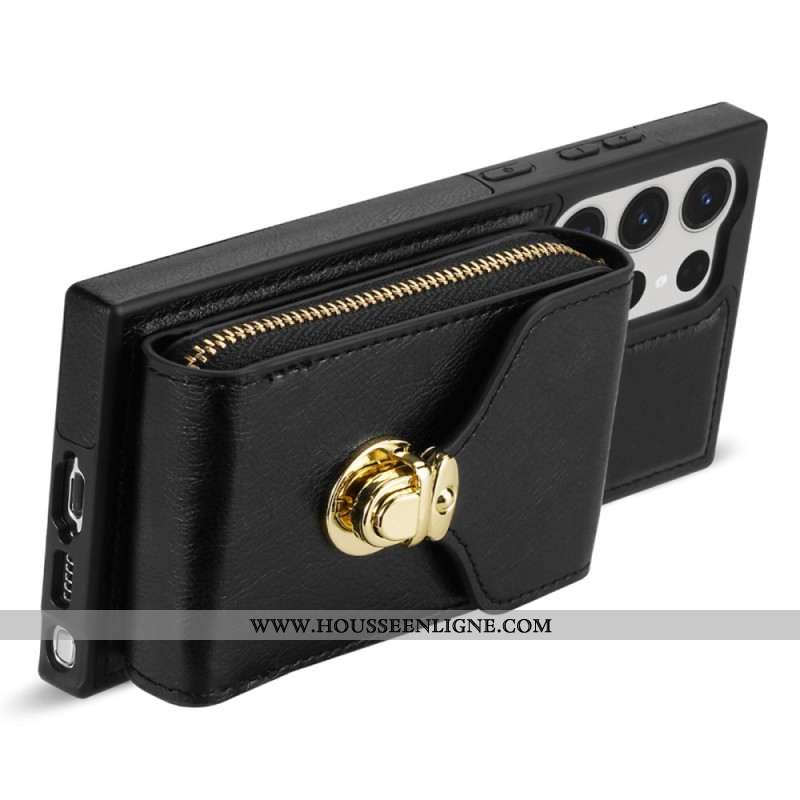 Coque Samsung Galaxy S25 Ultra 5G Portefeuille à Fermeture Éclair et Bandoulière