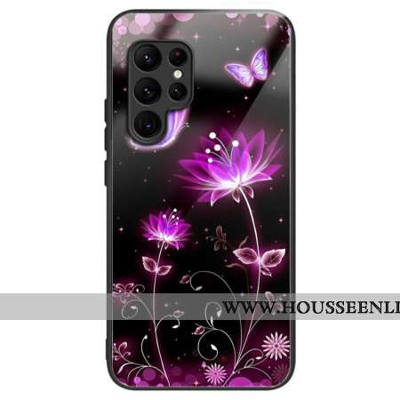 Coque Samsung Galaxy S25 Ultra 5G Verre Trempé Fleurs et Papillons
