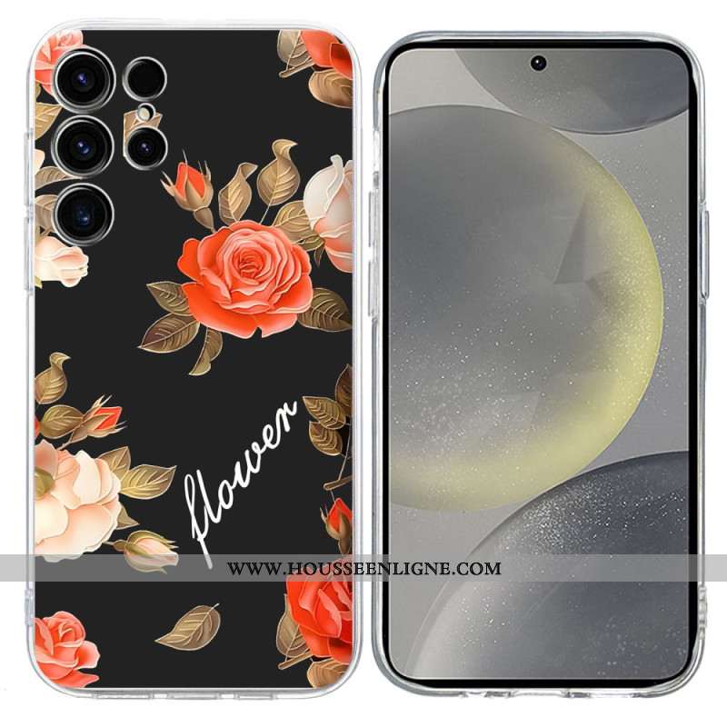 Coque Samsung Galaxy S25 Ultra 6G Motif Floral sur Fond Noir