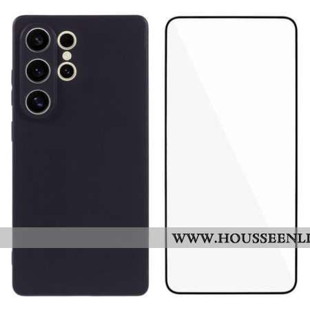Coque Samsung Galaxy S25 Ultra Silicone Mat avec Protection Écran en Verre Trempé
