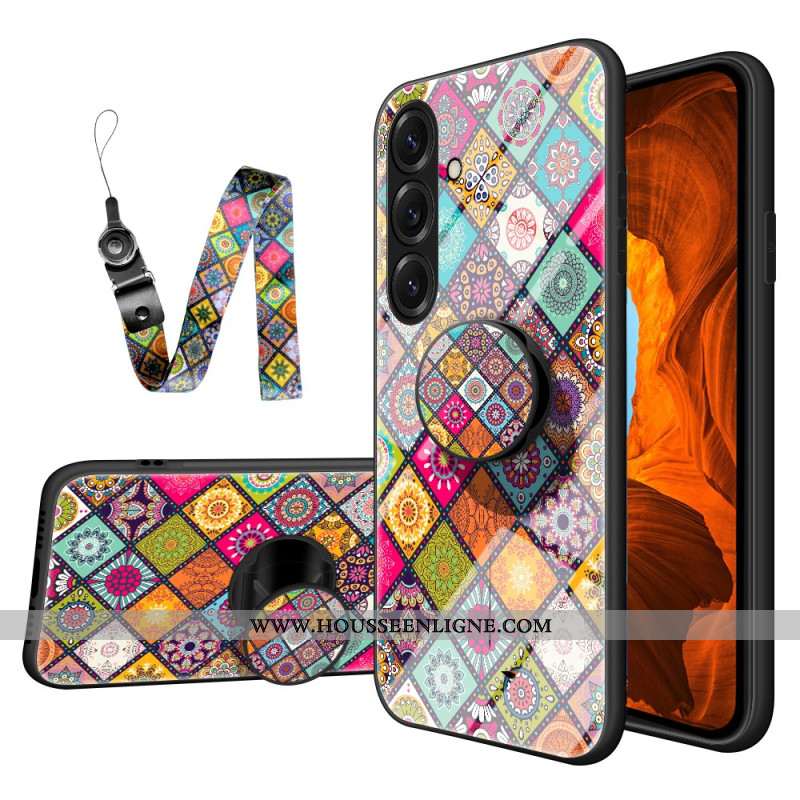Coque Samsung Galaxy S26 Plus Anneau-Support et Lanière Patchwork