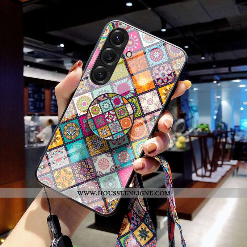 Coque Samsung Galaxy S26 Plus Anneau-Support et Lanière Patchwork