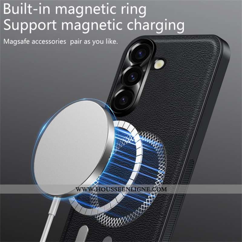 Coque Samsung Galaxy S26 Plus Effet Cuir et Cadre Métallique pour Objectif