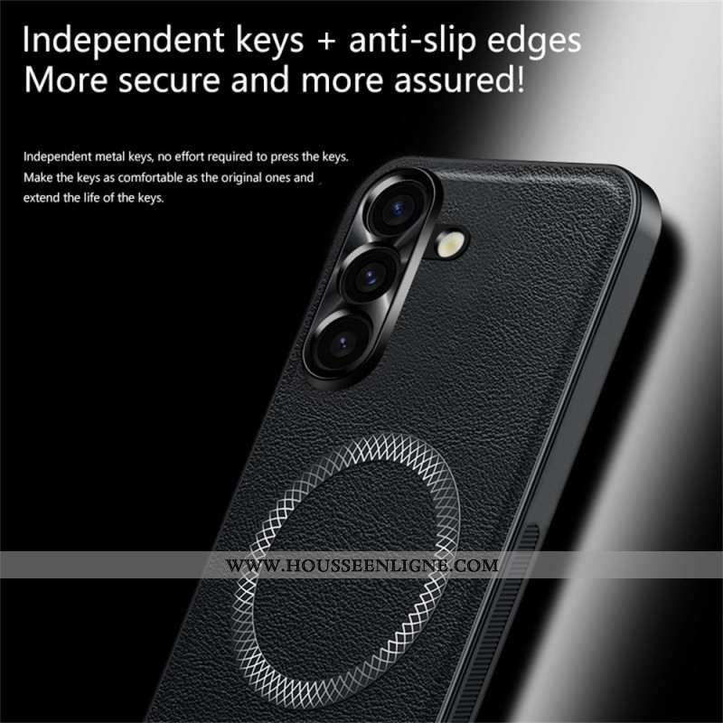 Coque Samsung Galaxy S26 Plus Effet Cuir et Cadre Métallique pour Objectif