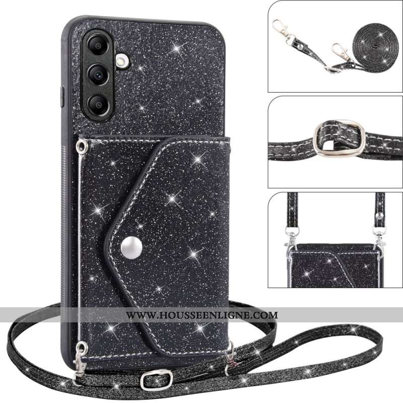 Coque Samsung Galaxy S26 Porte-Cartes Paillettes et Bandoulière