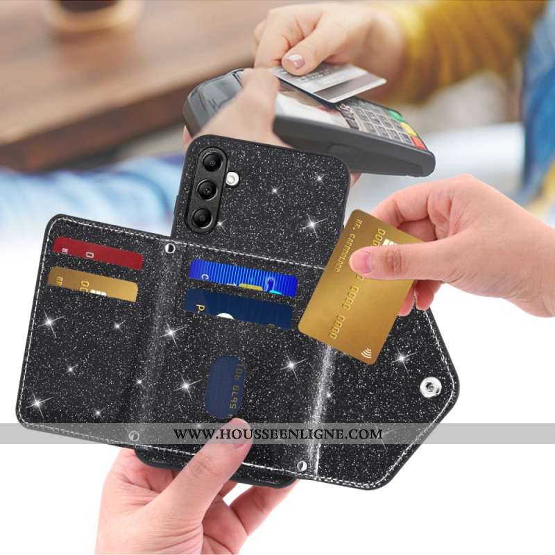 Coque Samsung Galaxy S26 Porte-Cartes Paillettes et Bandoulière