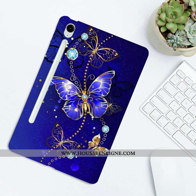 Coque Samsung Galaxy Tab S10 FE Plus Papillons Bleu et Or