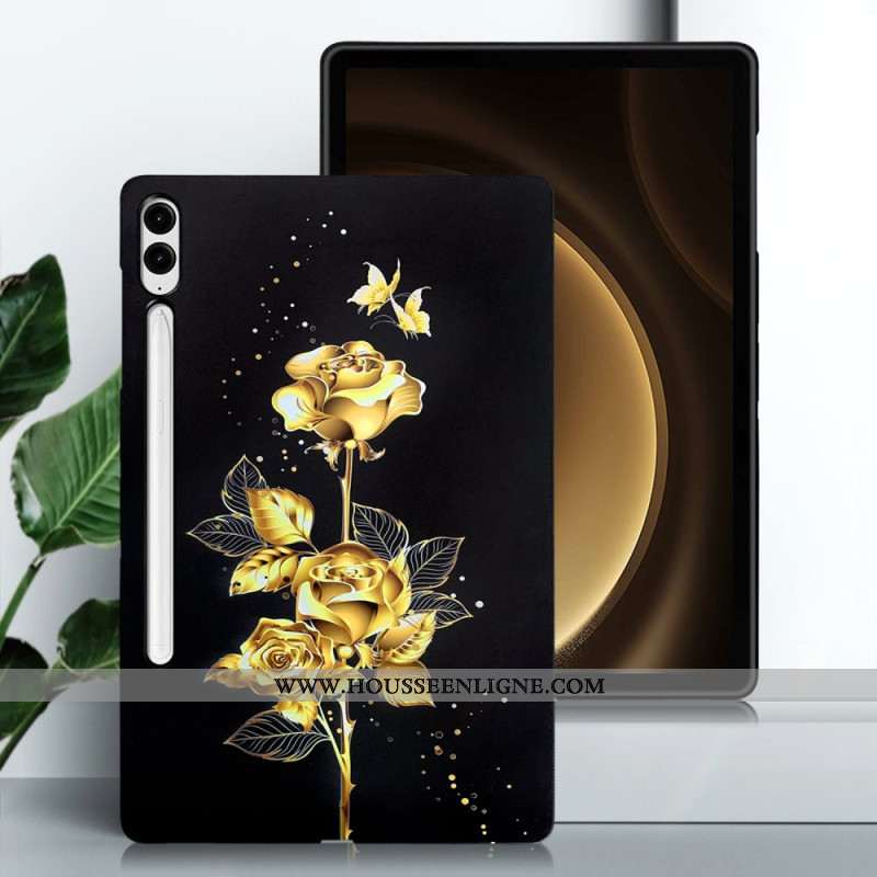 Coque Samsung Galaxy Tab S10 Plus / S9 FE Plus / S9 Plus Roses Doirées