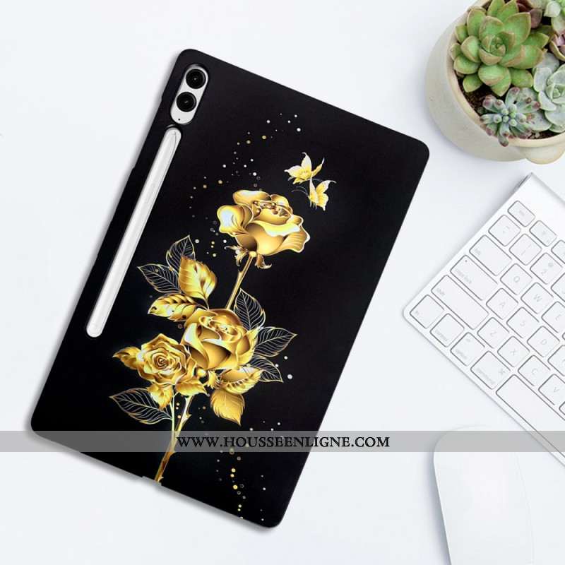 Coque Samsung Galaxy Tab S10 Plus / S9 FE Plus / S9 Plus Roses Doirées