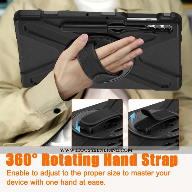 Coque Samsung Galaxy Tab S10 Plus / S9 FE Plus / S9 Plus / S8 Plus / S7 Plus Sangle et Support