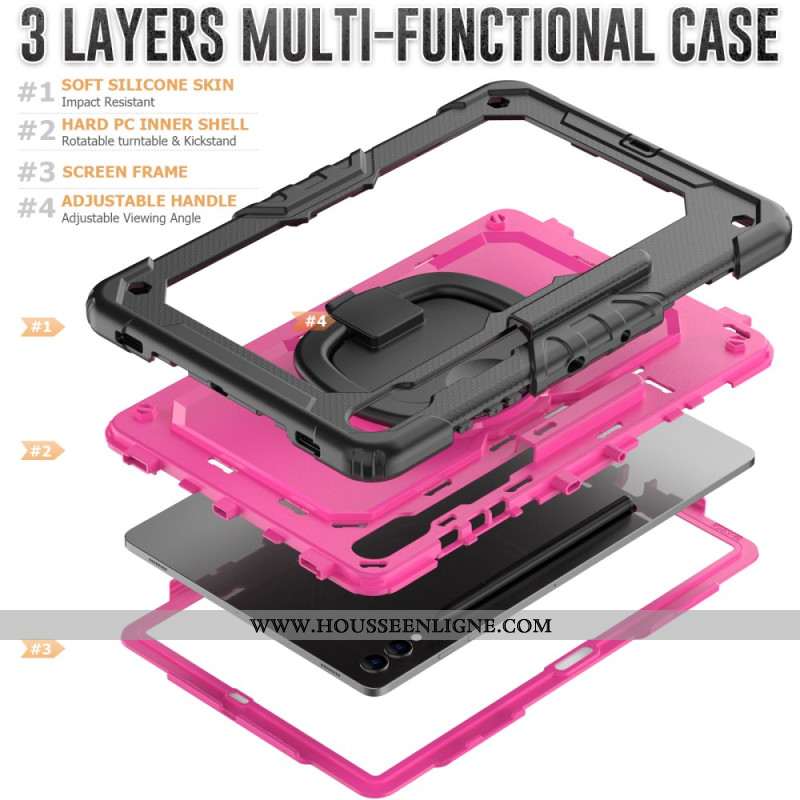 Coque Samsung Galaxy Tab S10 Plus / S9 Plus Protection Ultra Résistante avec Porte-Stylet et Bandoul