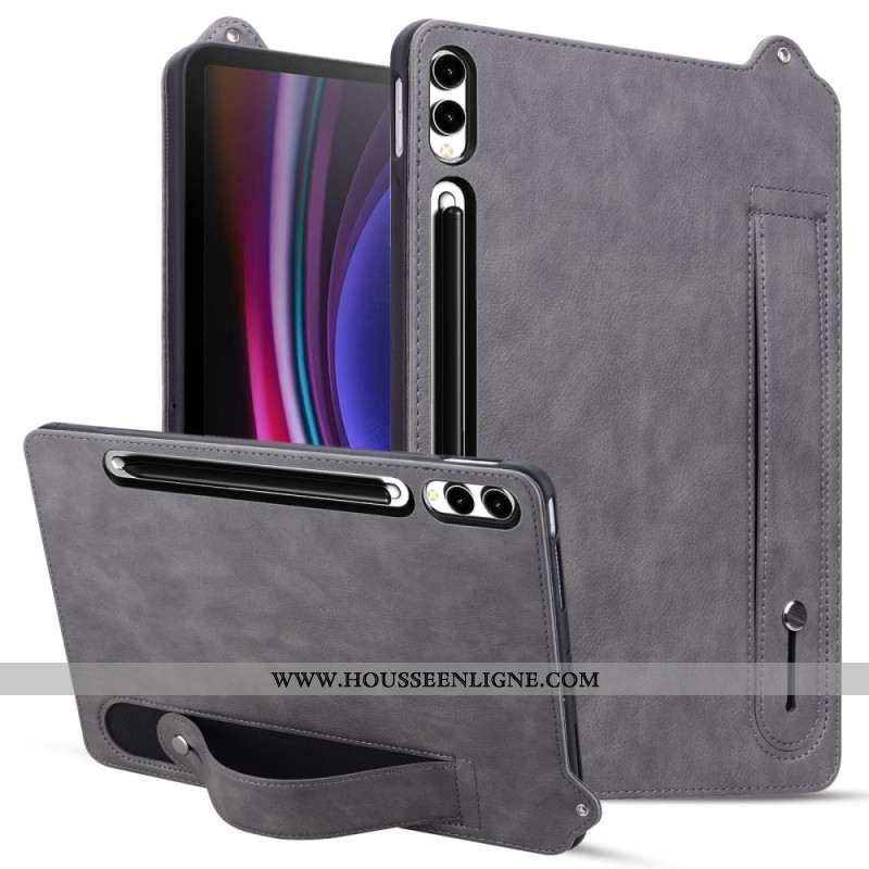 Coque Samsung Galaxy Tab S10 Plus / S9 Plus / S8 Plus / S7 Plus Effet Cuir Porte-Stylet et Sangle