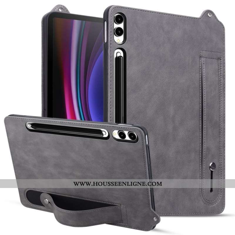 Coque Samsung Galaxy Tab S11 Ultra Effet Cuir avec Sangle Manuelle